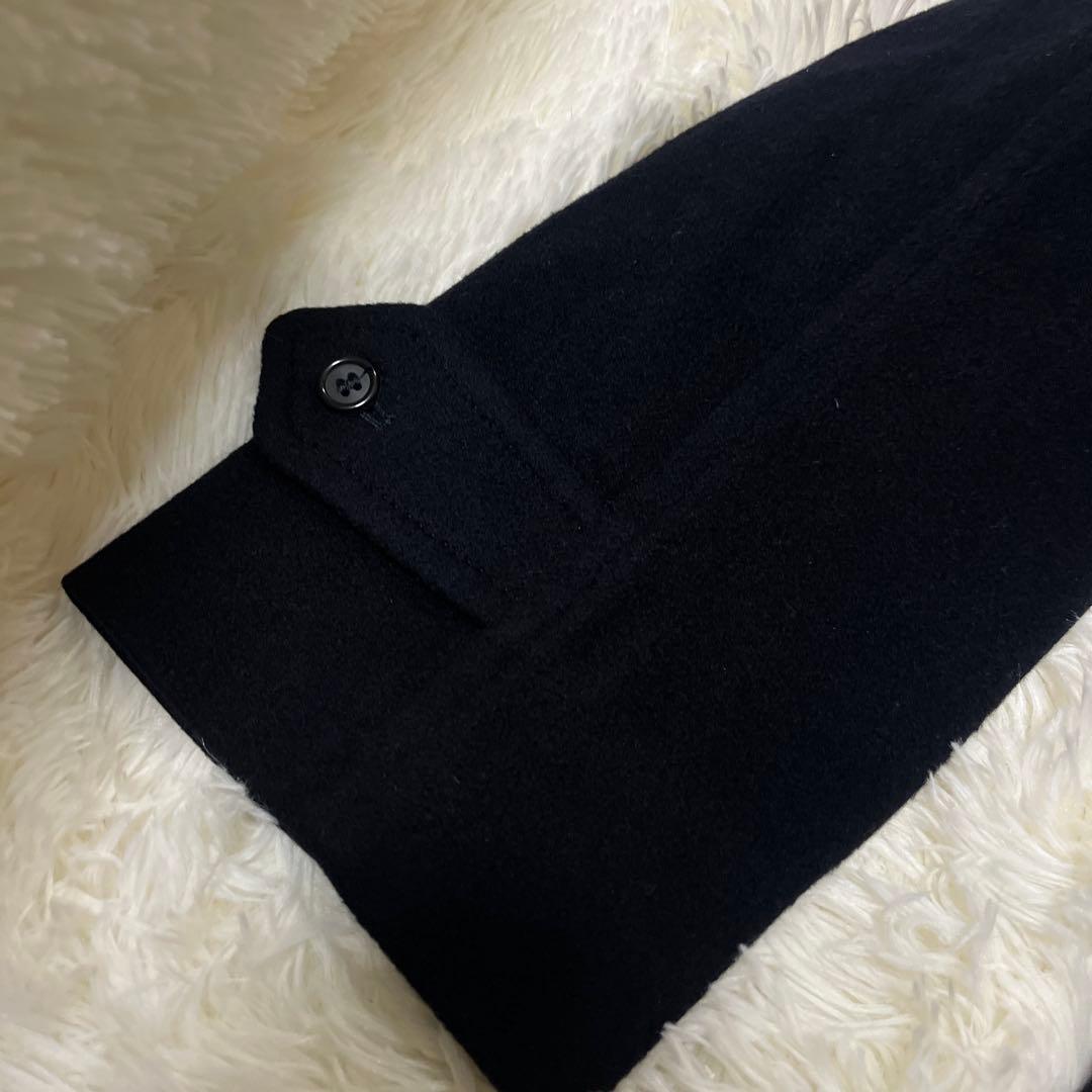 【最高級】バーバリー カシミヤ100% ステンカラーコート 紺 比翼 L相当