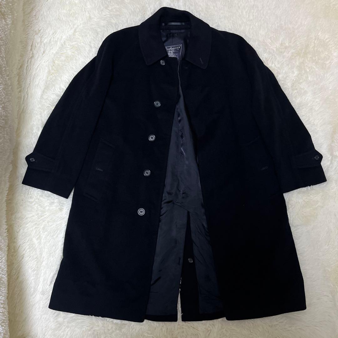【最高級】バーバリー カシミヤ100% ステンカラーコート 紺 比翼 L相当