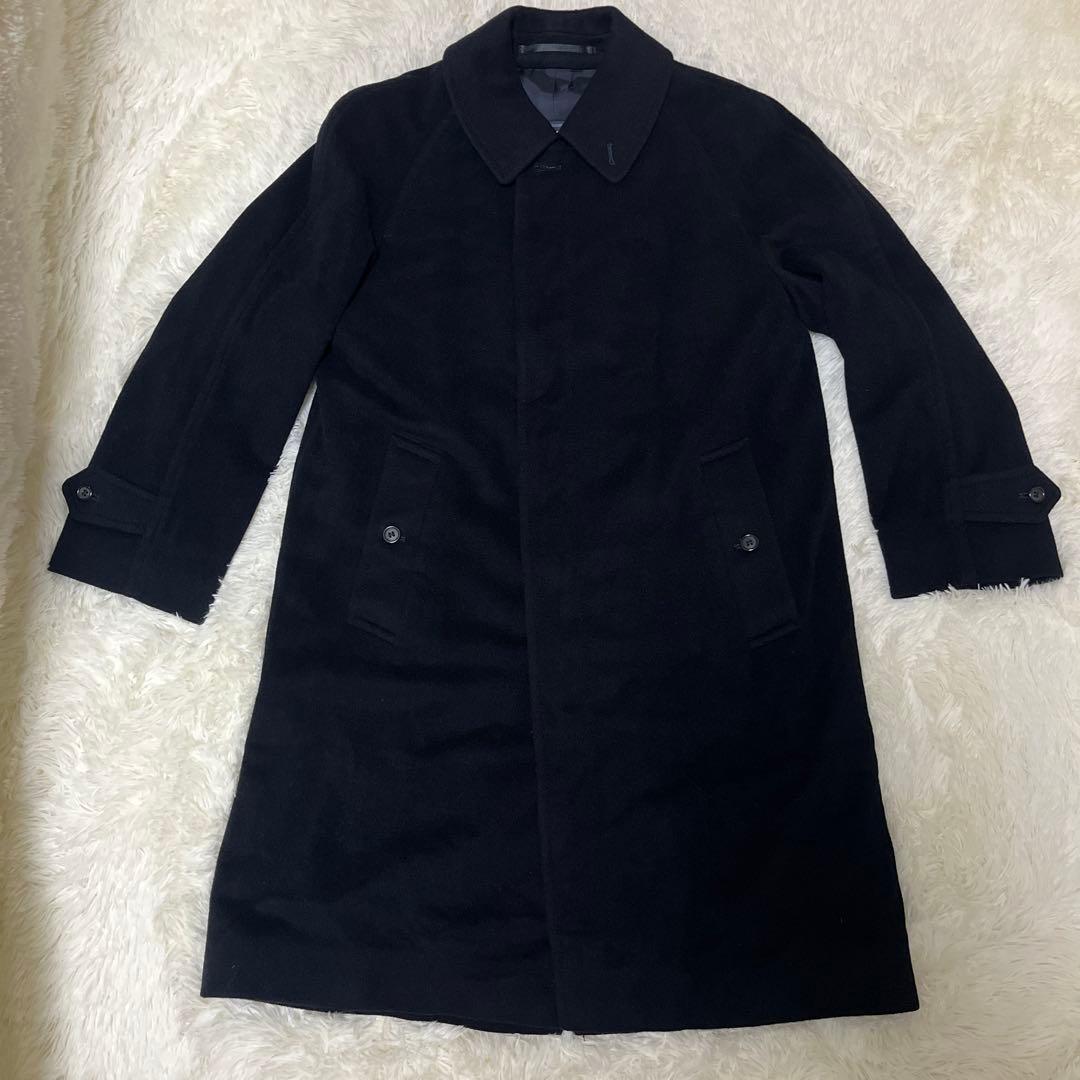 【最高級】バーバリー カシミヤ100% ステンカラーコート 紺 比翼 L相当