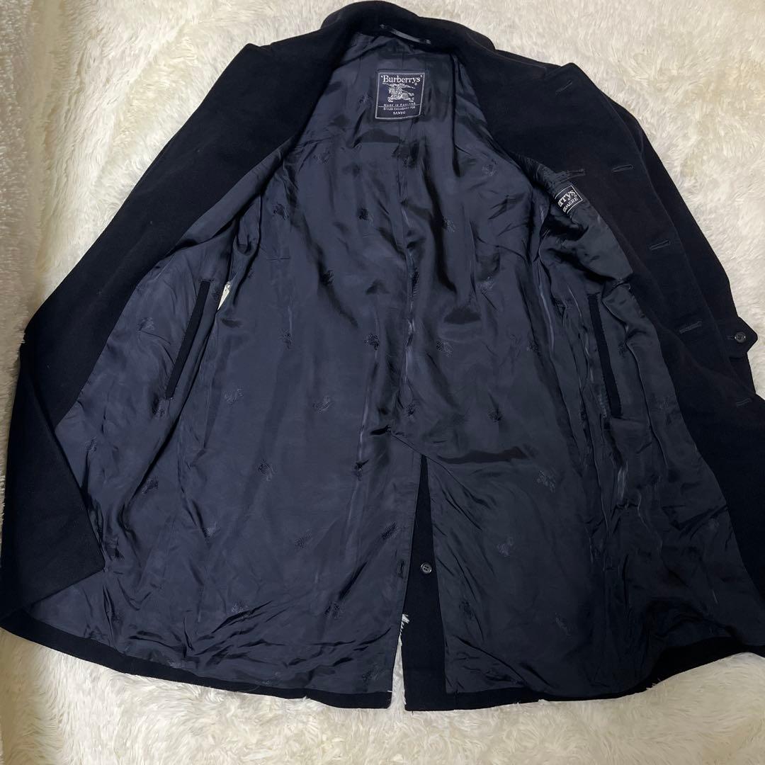 【最高級】バーバリー カシミヤ100% ステンカラーコート 紺 比翼 L相当