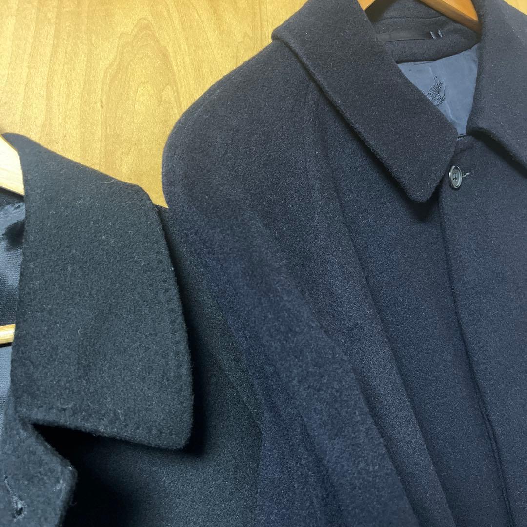 【最高級】バーバリー カシミヤ100% ステンカラーコート 紺 比翼 L相当