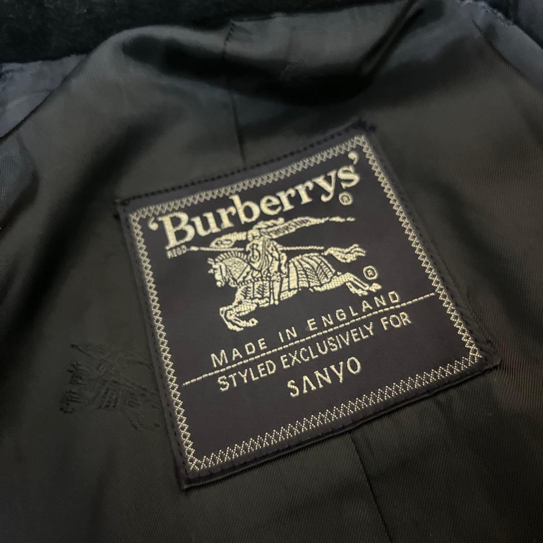 【最高級】バーバリー カシミヤ100% ステンカラーコート 紺 比翼 L相当