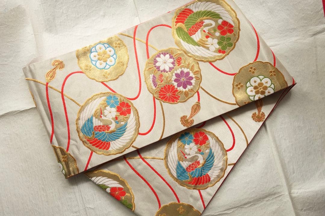 七五三　袋帯　正絹　丸紋　鶴