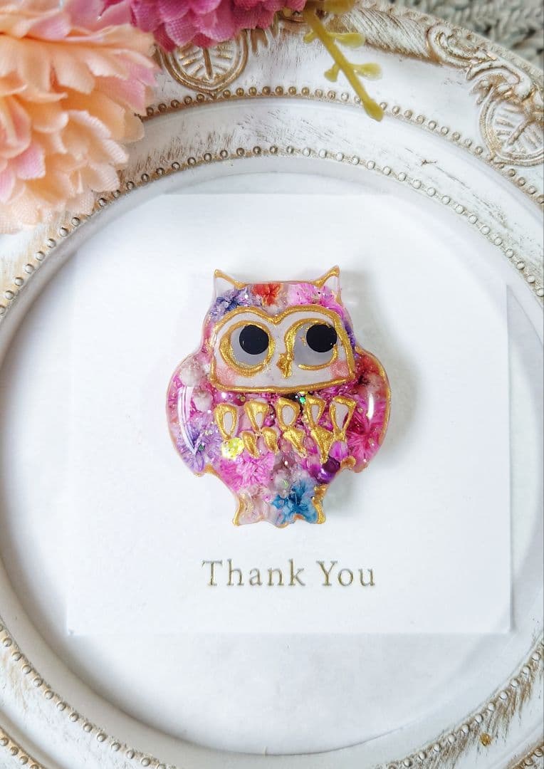 レジン　猫　フクロウ　ヘアゴム　ブローチ　ポニーフック　No.295