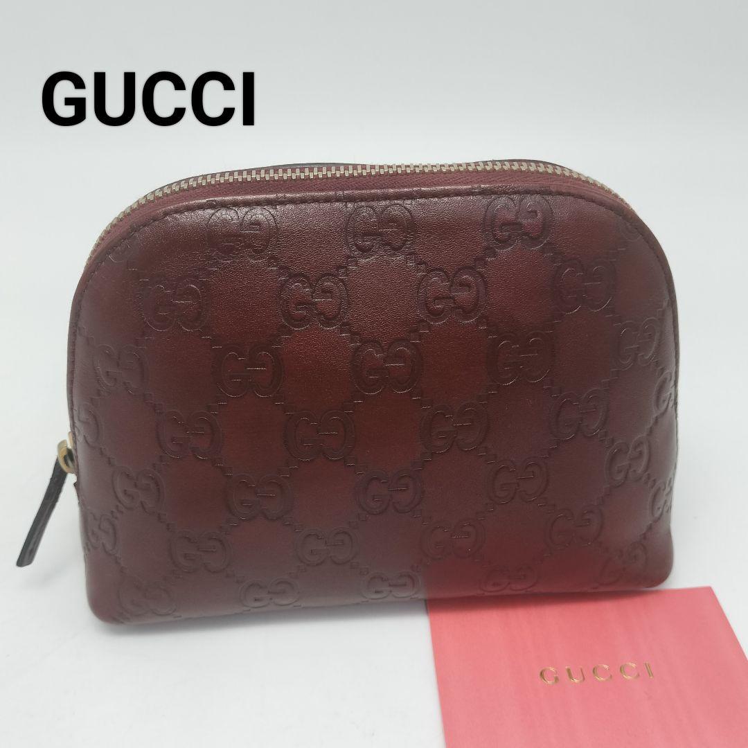 極美品✨グッチ　化粧ポーチ　コスメポーチ　赤茶　レザー