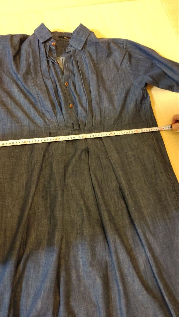 美品♪45R デニムブルー 長袖ワンピース