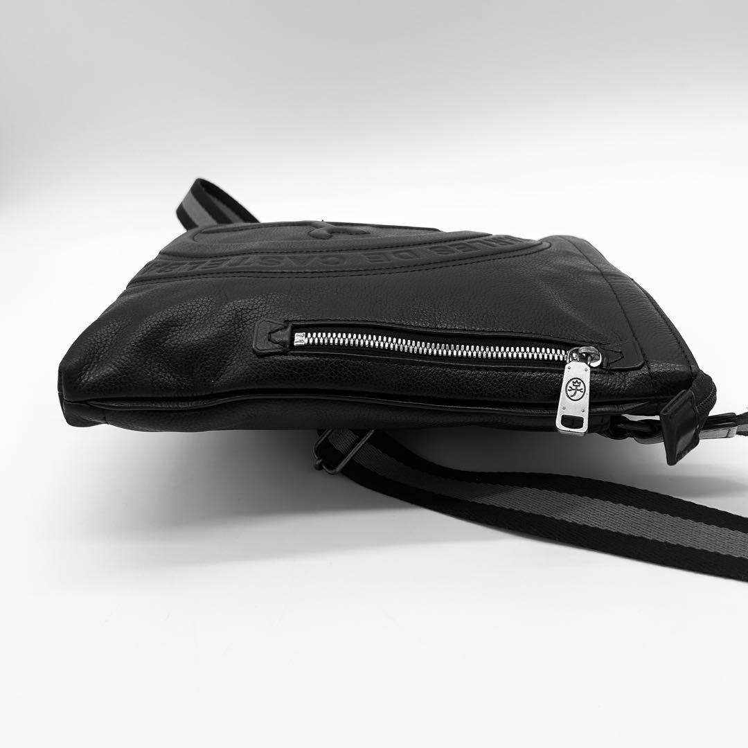 A786【良品】カステルバジャック レザー メッセンジャーバッグ 黒 大判ロゴ