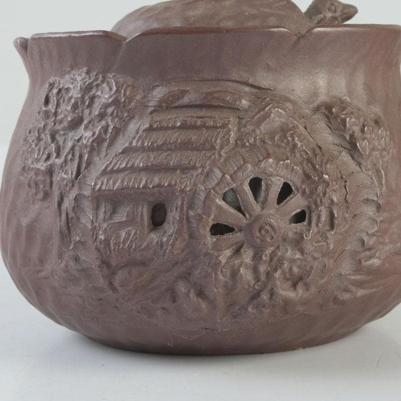 煎茶道具　萬古焼　英山造　紫砂　朱泥　鳥顔出　横手急須　V　9620