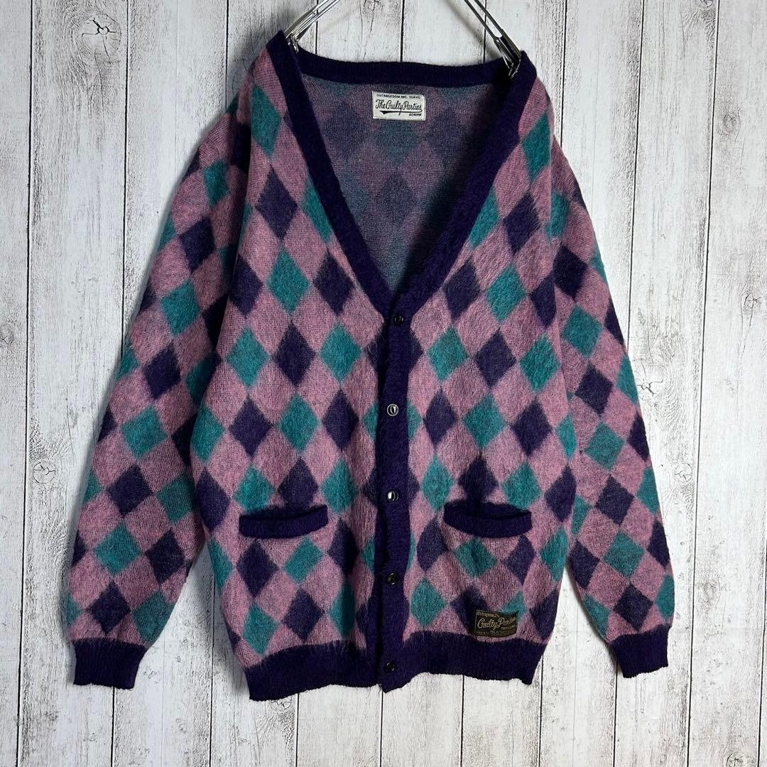 4923【人気Lサイズ】ワコマリア☆アーガイル柄モヘアカーディガン モヘア