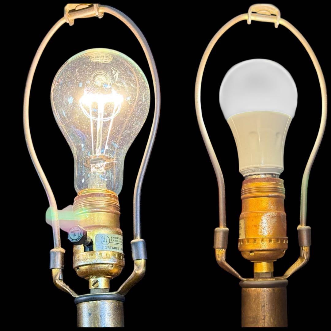 HR874 【希少】古いステンドグラスライト　照明　スタンドライト　テーブル付き