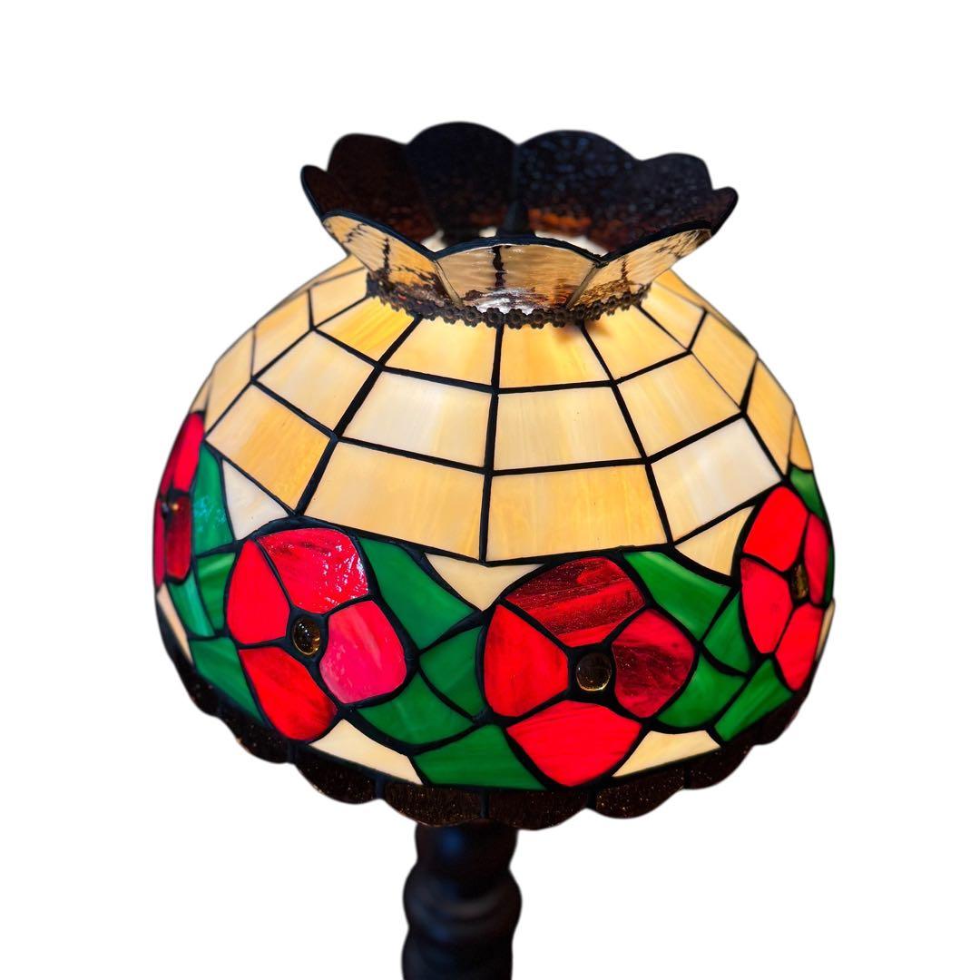 HR874 【希少】古いステンドグラスライト　照明　スタンドライト　テーブル付き