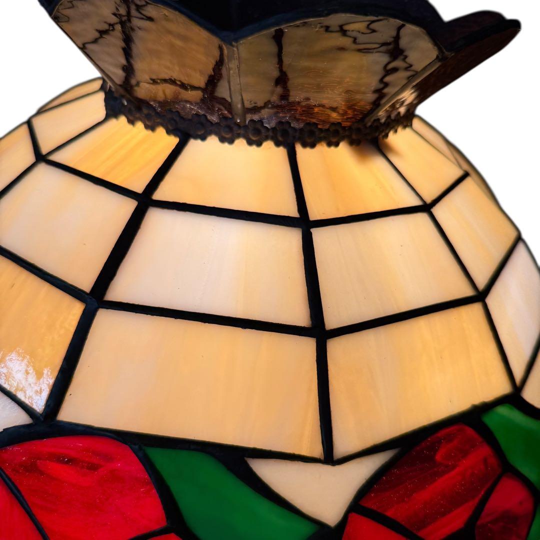 HR874 【希少】古いステンドグラスライト　照明　スタンドライト　テーブル付き