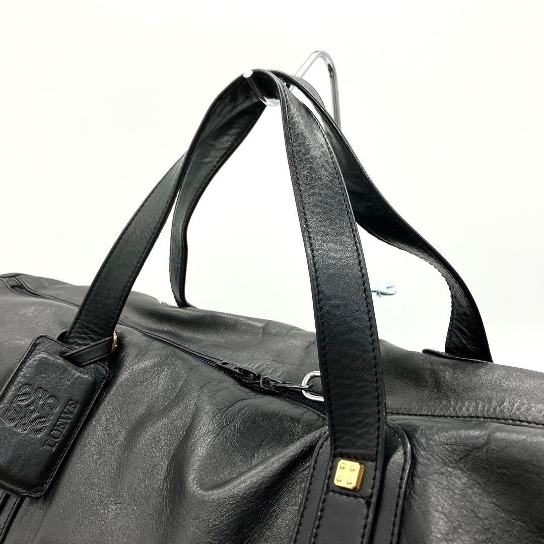 【LOEWE】ボストンバッグ　旅行鞄　アナグラム　ゴールド金具　レザー　ブラック