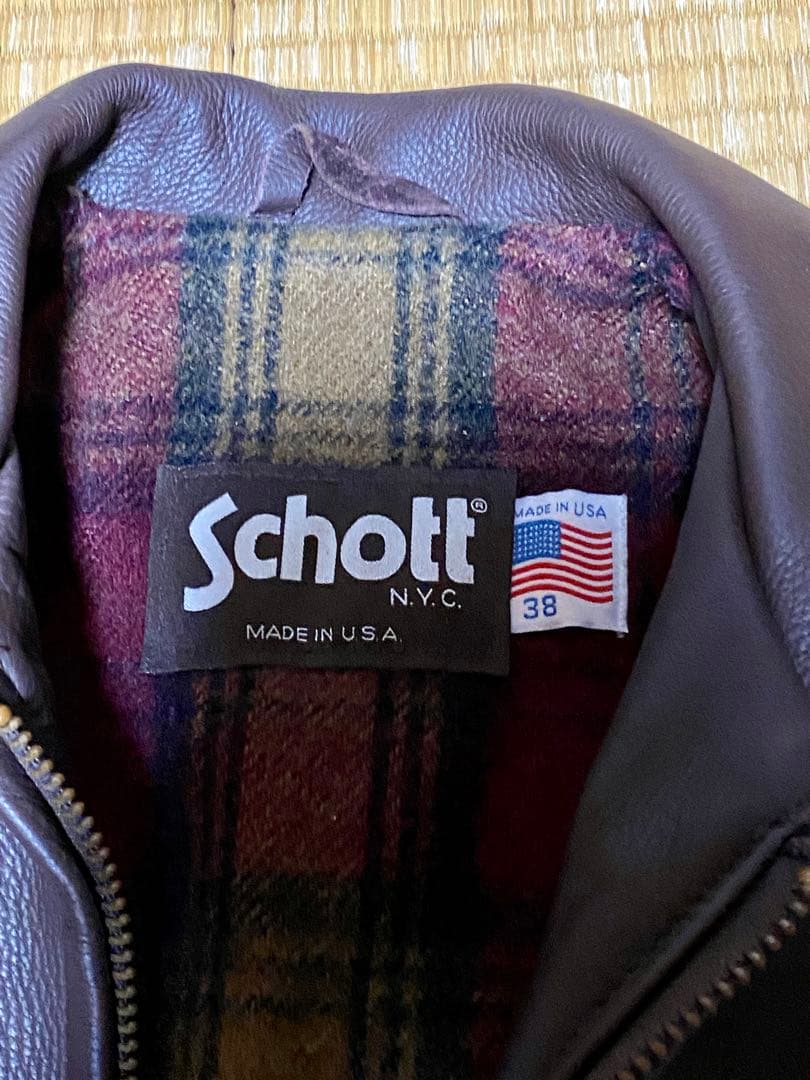 【値下】Schott シングルライダースジャケット サイズ38 ダークブラウン
