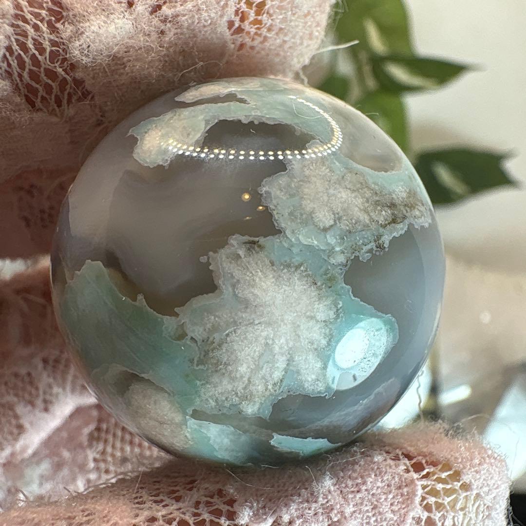 Ruby様レア♡高品質 グリーン桜瑪瑙スフィアNo.1790