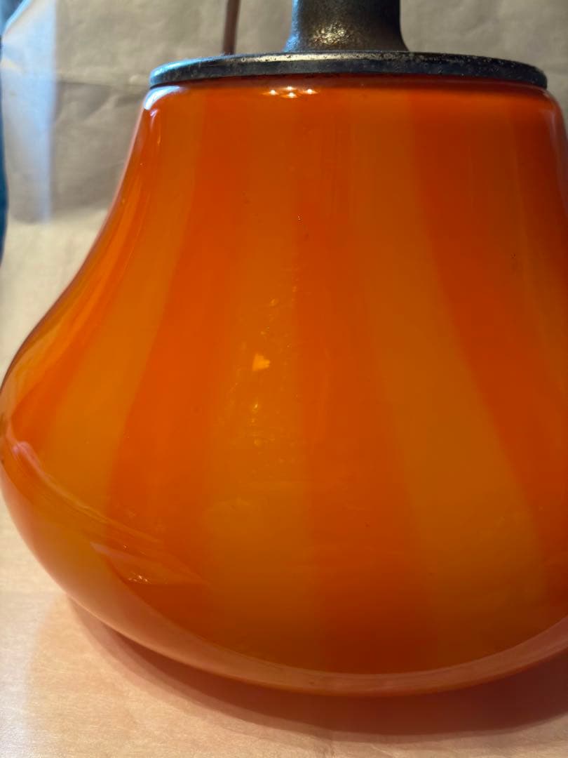 オレンジ　レトロ　ストライプ　ガラスペンダントライト