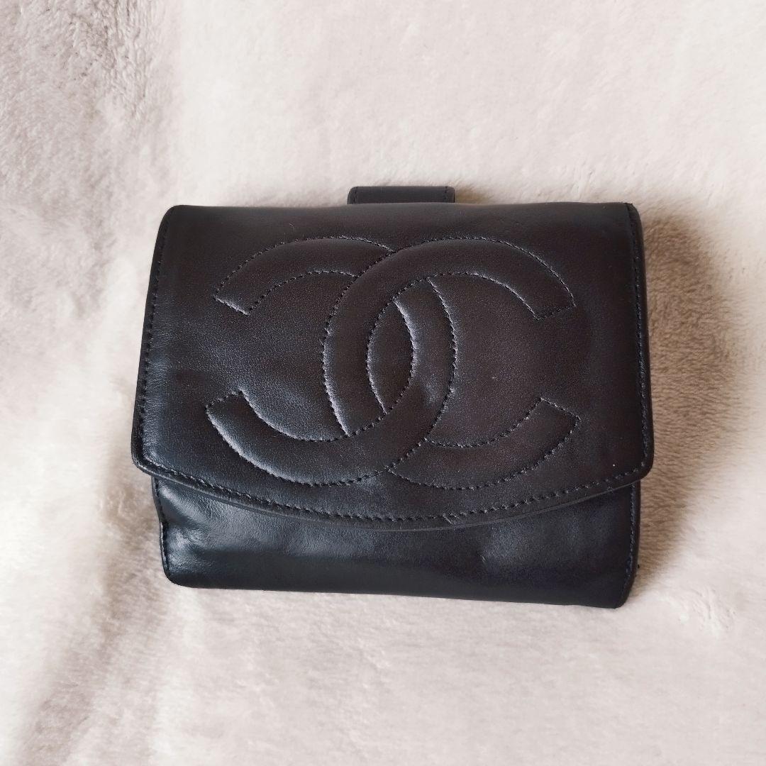 CHANEL シャネル　ラムスキン　 二つ折り財布　レザー　ブラック　ココマーク