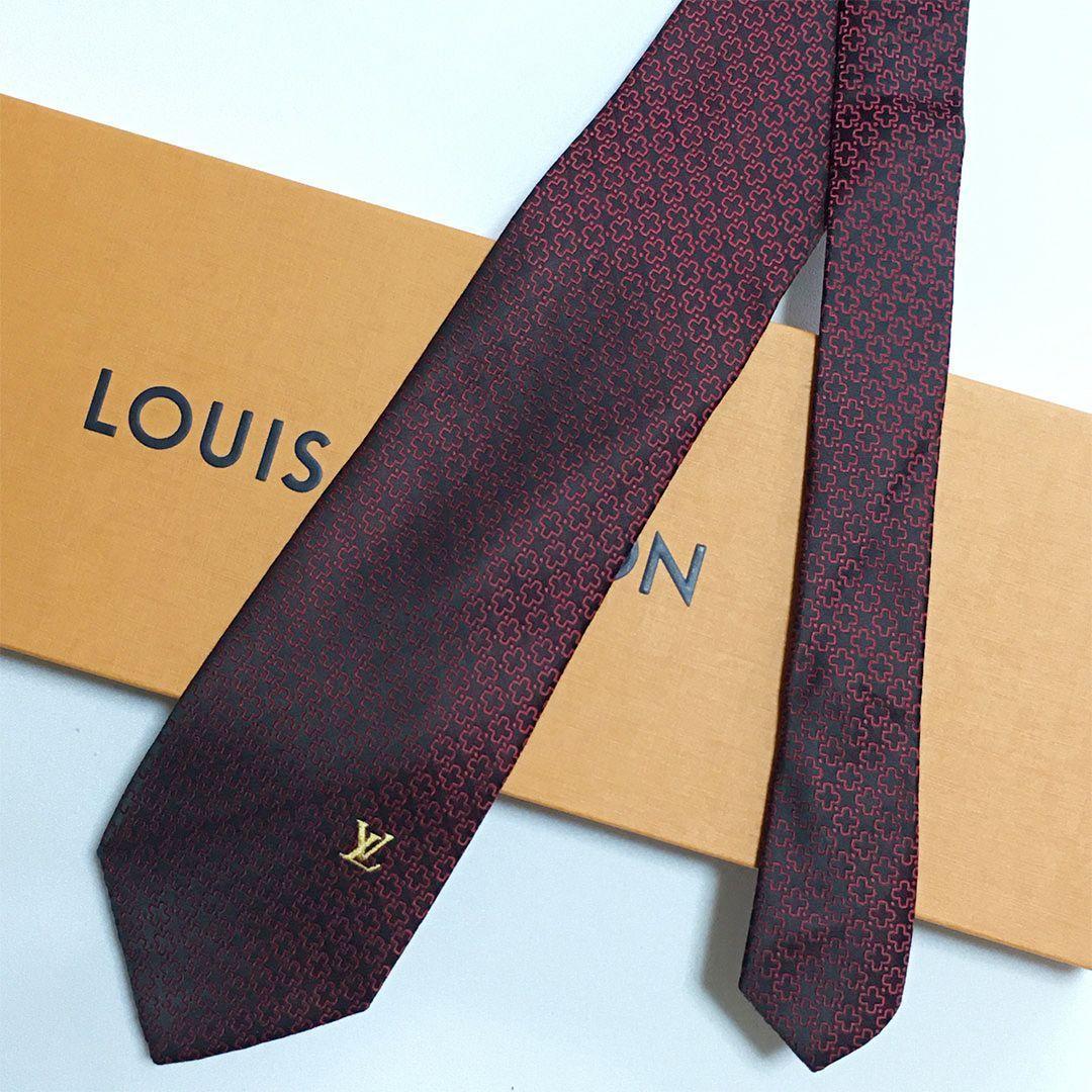 未使用級 ルイヴィトン Louis Vuitton ネクタイ ワインレッド 総柄