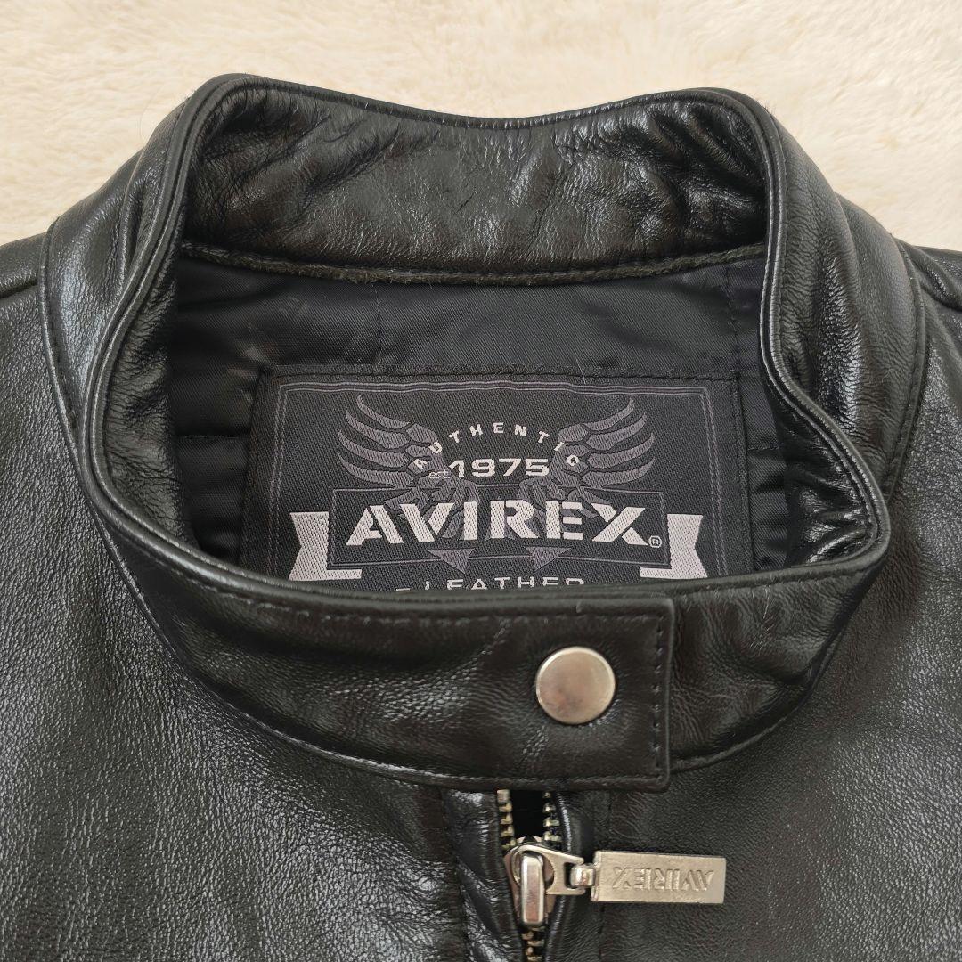 美品 AVIREX アヴィレックス バラ刺繍 黒 レザー ライダースジャケット