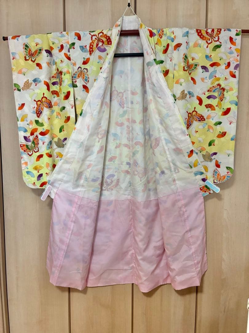 7歳七五三用 扇子総柄黄色　着物セット