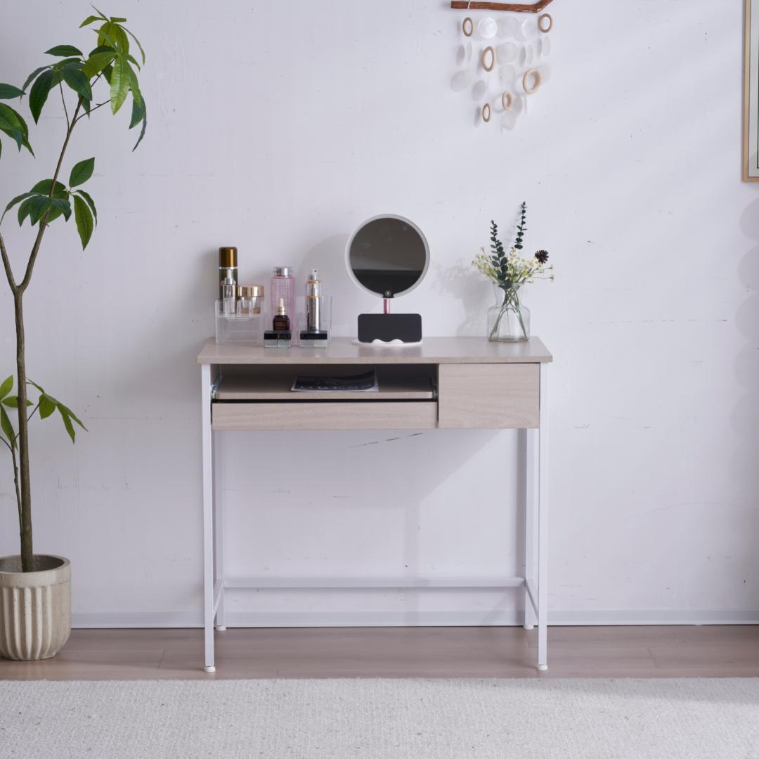 【木目調ホワイト】パソコンデスク 引き出し付き 収納台 pcデスク大理石柄