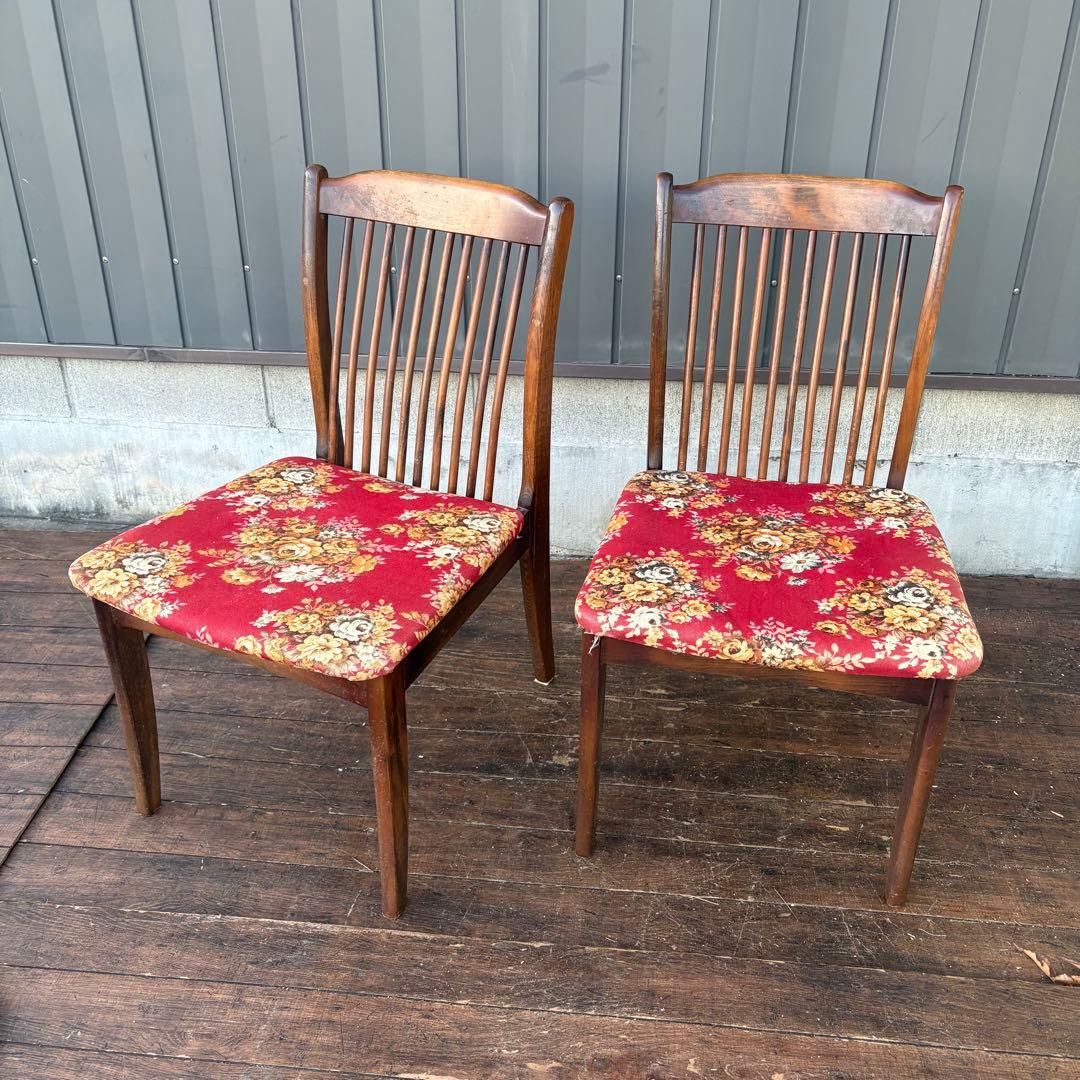 B4① 昭和レトロ アイエフ家具 木製 花柄ダイニングチェア ビンテージ 古家具