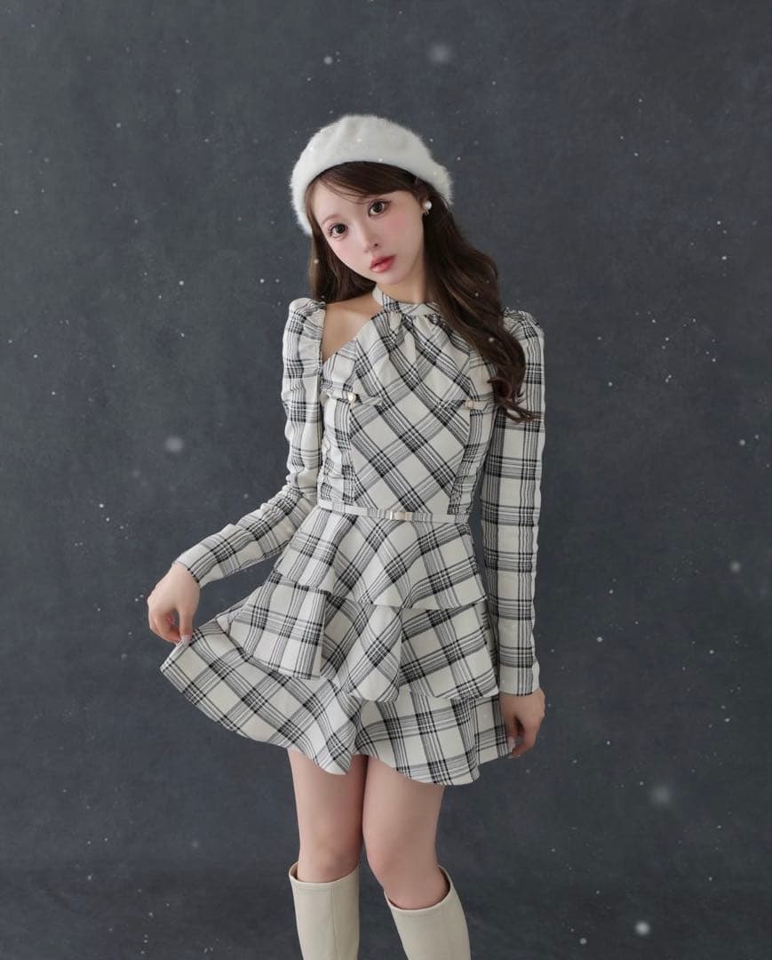 エムミーエメ Sleeve halter check mini onepiece