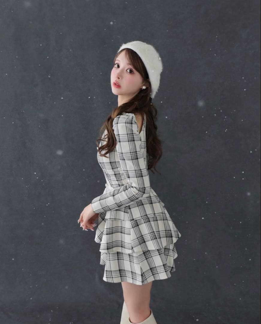 エムミーエメ Sleeve halter check mini onepiece