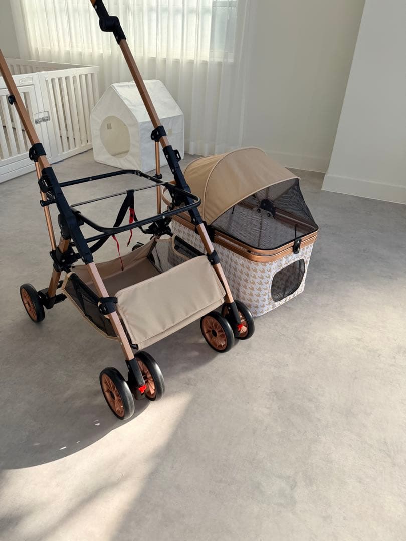 開封済　未使用　ハウンドトゥース柄 ペットカート　分離式　アルミ 20kg小型犬