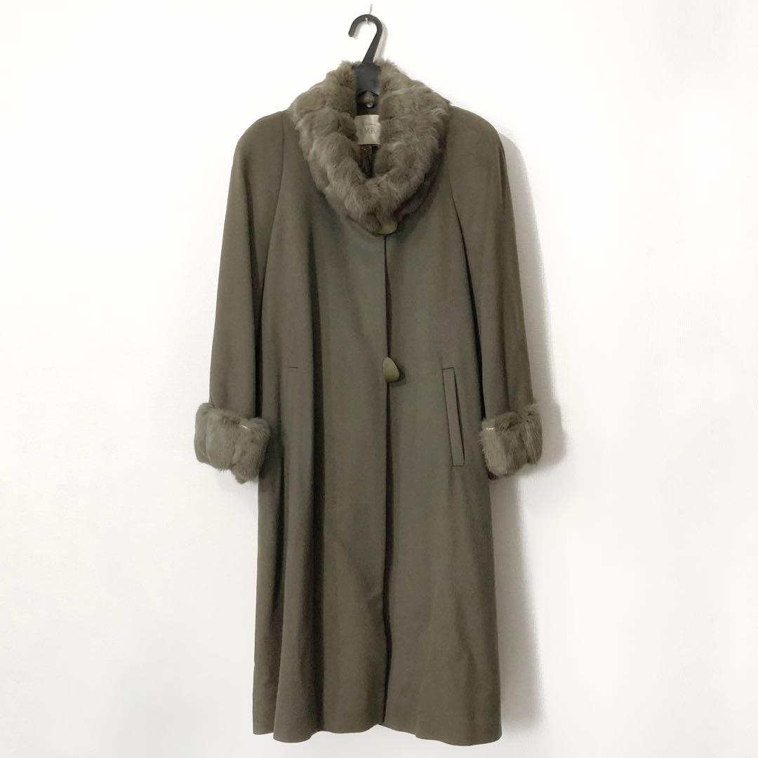 美品✨EMBA×カシミヤ PIACENZA生地 ファー付きロングコート オリーブ
