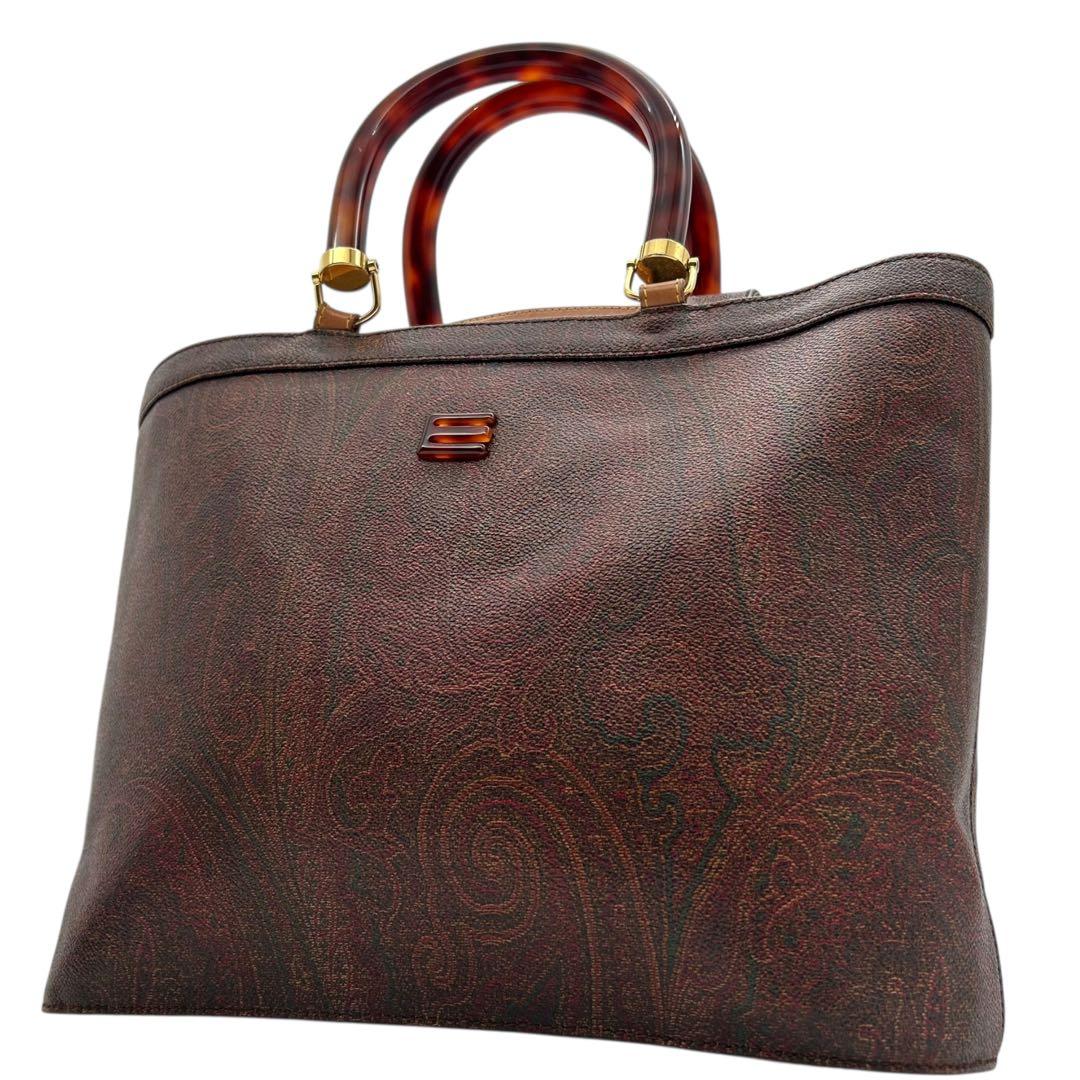 美品　ETRO　エトロ　トートバッグ　pvc　ベッコウ　ロゴ　ペイズリー柄　A4