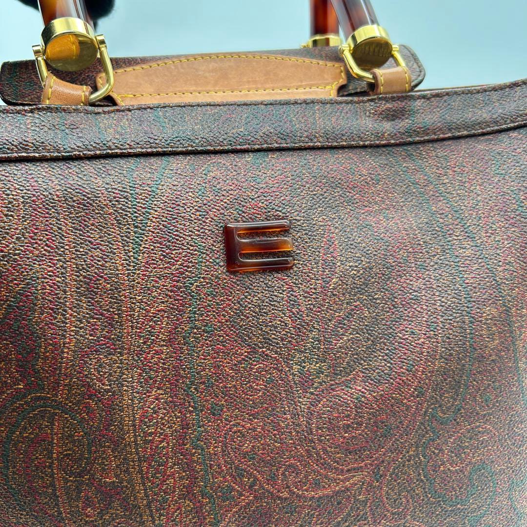 美品　ETRO　エトロ　トートバッグ　pvc　ベッコウ　ロゴ　ペイズリー柄　A4