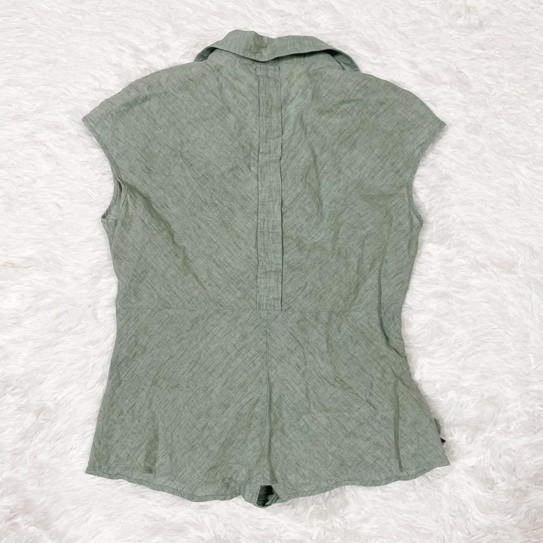 マックスマーラ 最高級 白タグ リネン100% シャツブラウス ウエストリボン付