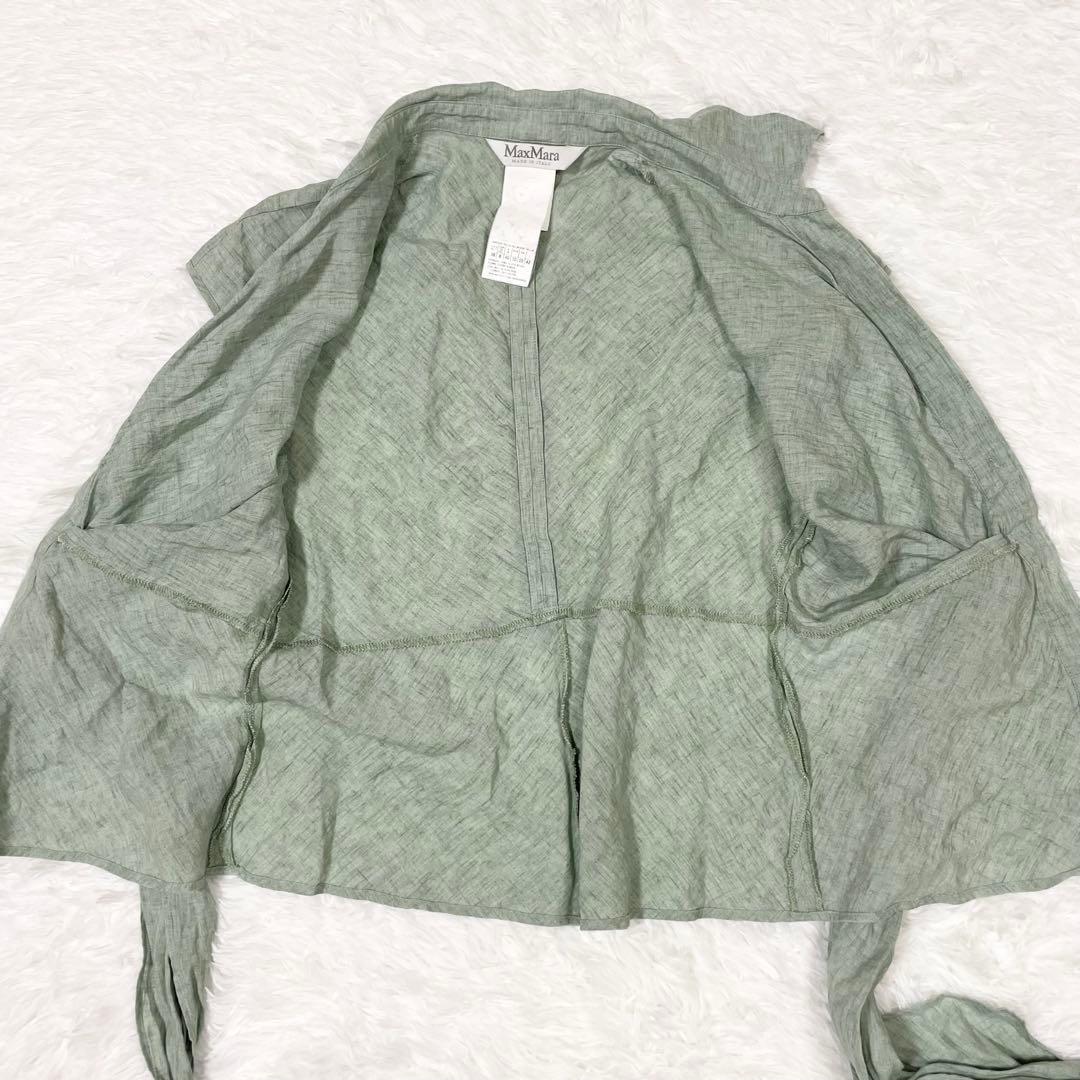 マックスマーラ 最高級 白タグ リネン100% シャツブラウス ウエストリボン付