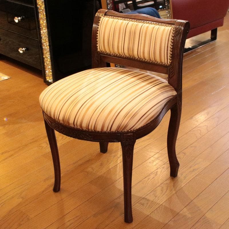 背付スツール ブルー ファブリック 猫脚 補助椅子 オットマン 222-991