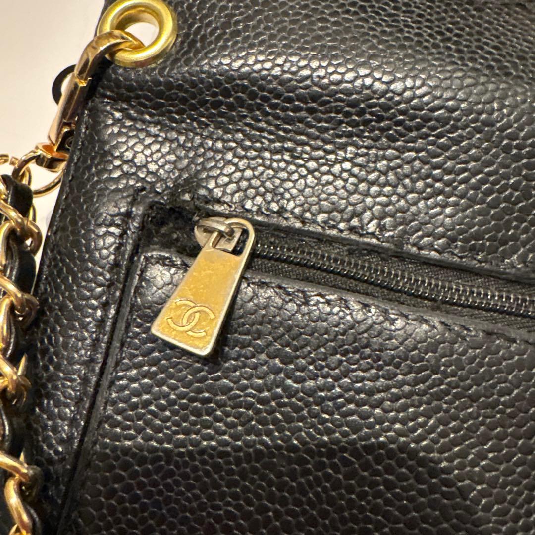 【CHANEL】シャネル　キャビアスキン　三つ折り財布　チェーンウォレット
