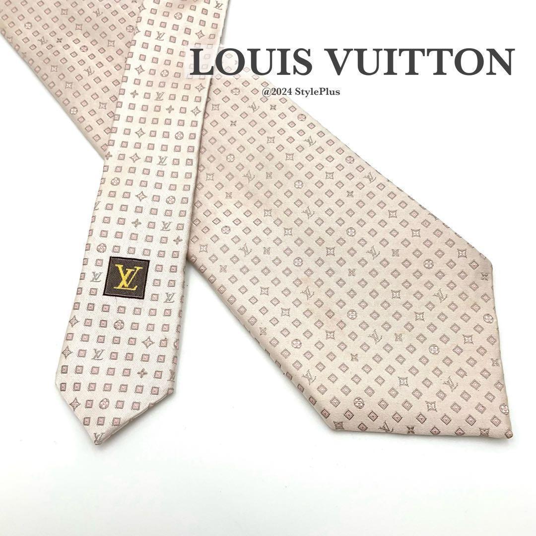 LOUIS VUITTON ヴィトン ネクタイ 白 ピンク モノグラム ドット