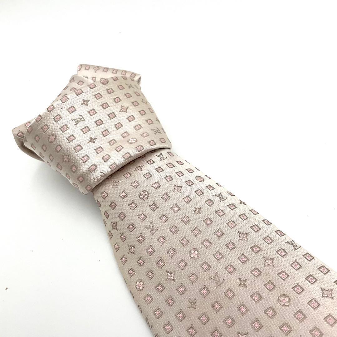 LOUIS VUITTON ヴィトン ネクタイ 白 ピンク モノグラム ドット