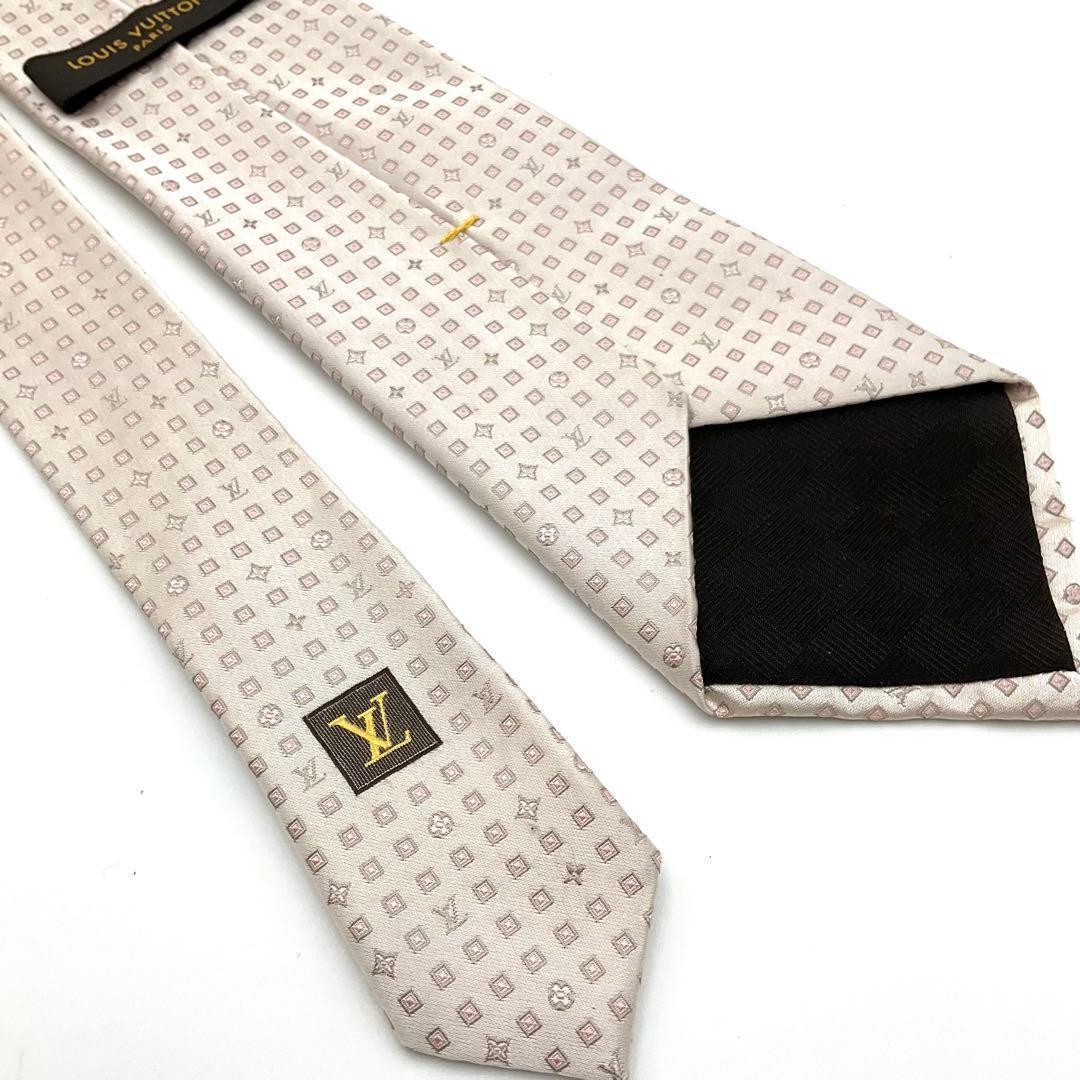 LOUIS VUITTON ヴィトン ネクタイ 白 ピンク モノグラム ドット