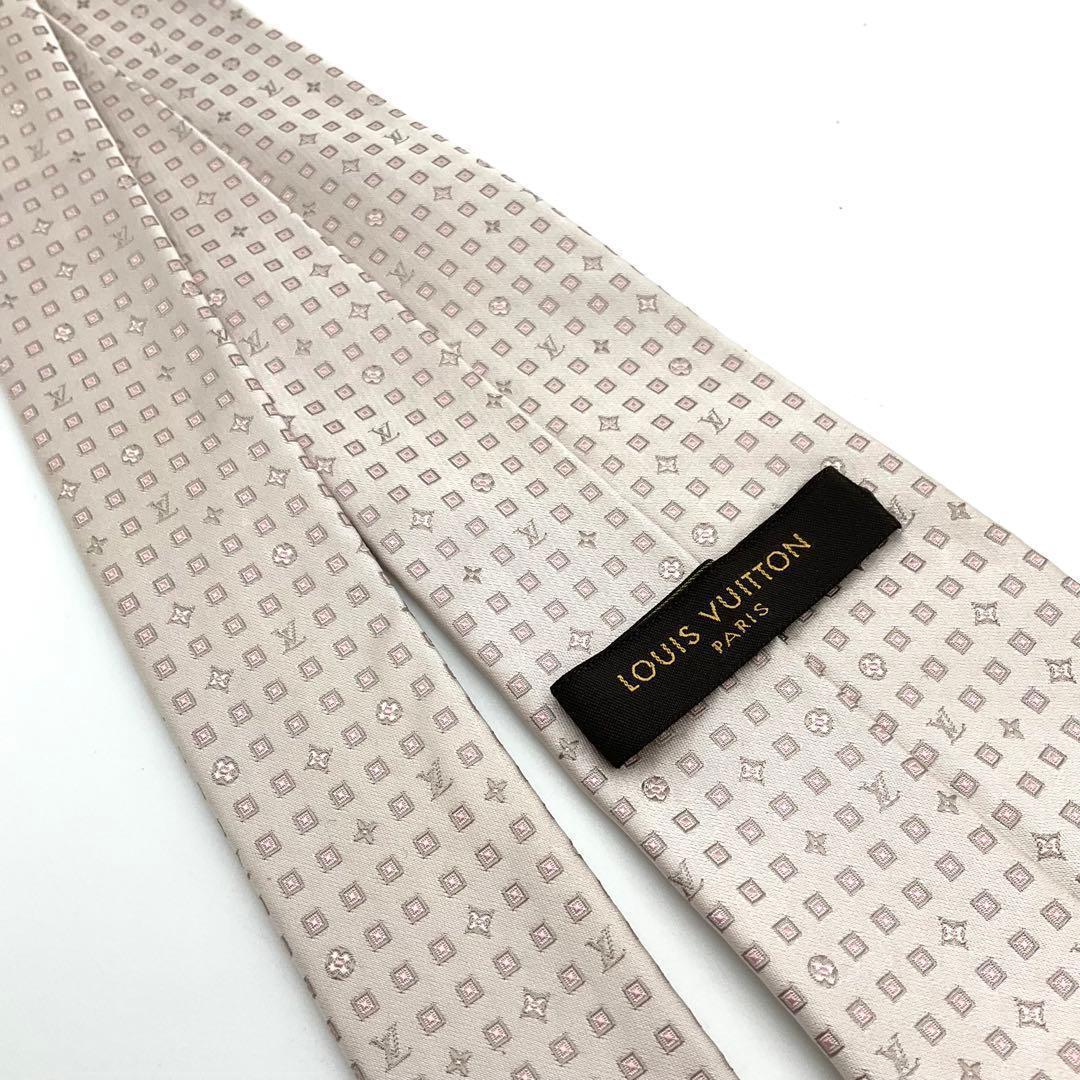 LOUIS VUITTON ヴィトン ネクタイ 白 ピンク モノグラム ドット
