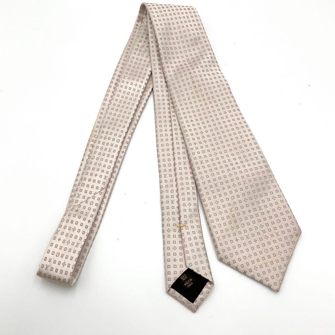 LOUIS VUITTON ヴィトン ネクタイ 白 ピンク モノグラム ドット