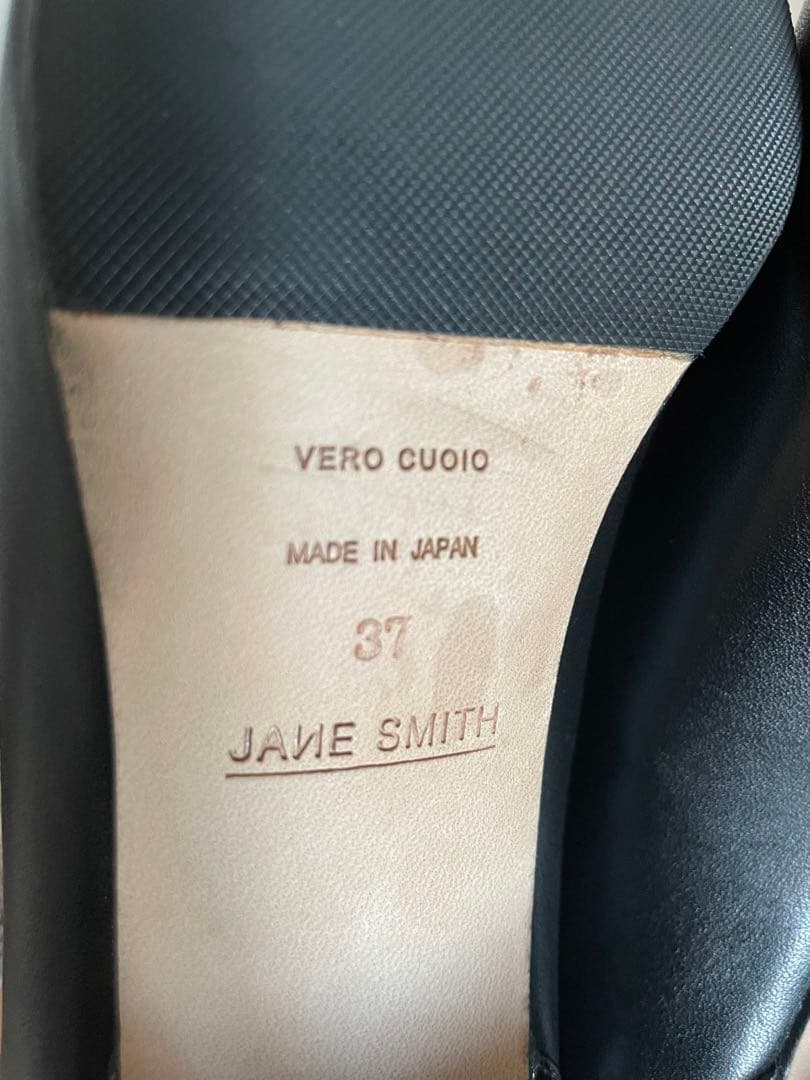 超美品！JANE SMITH 黒レザーオープントゥ ヒールパンプス 37
