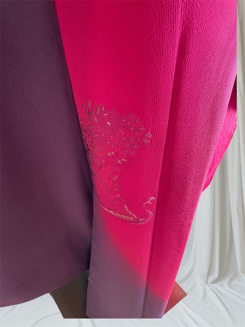 山本寛斎 染め分け ボルドー 振袖 フルセット ファーショール付き