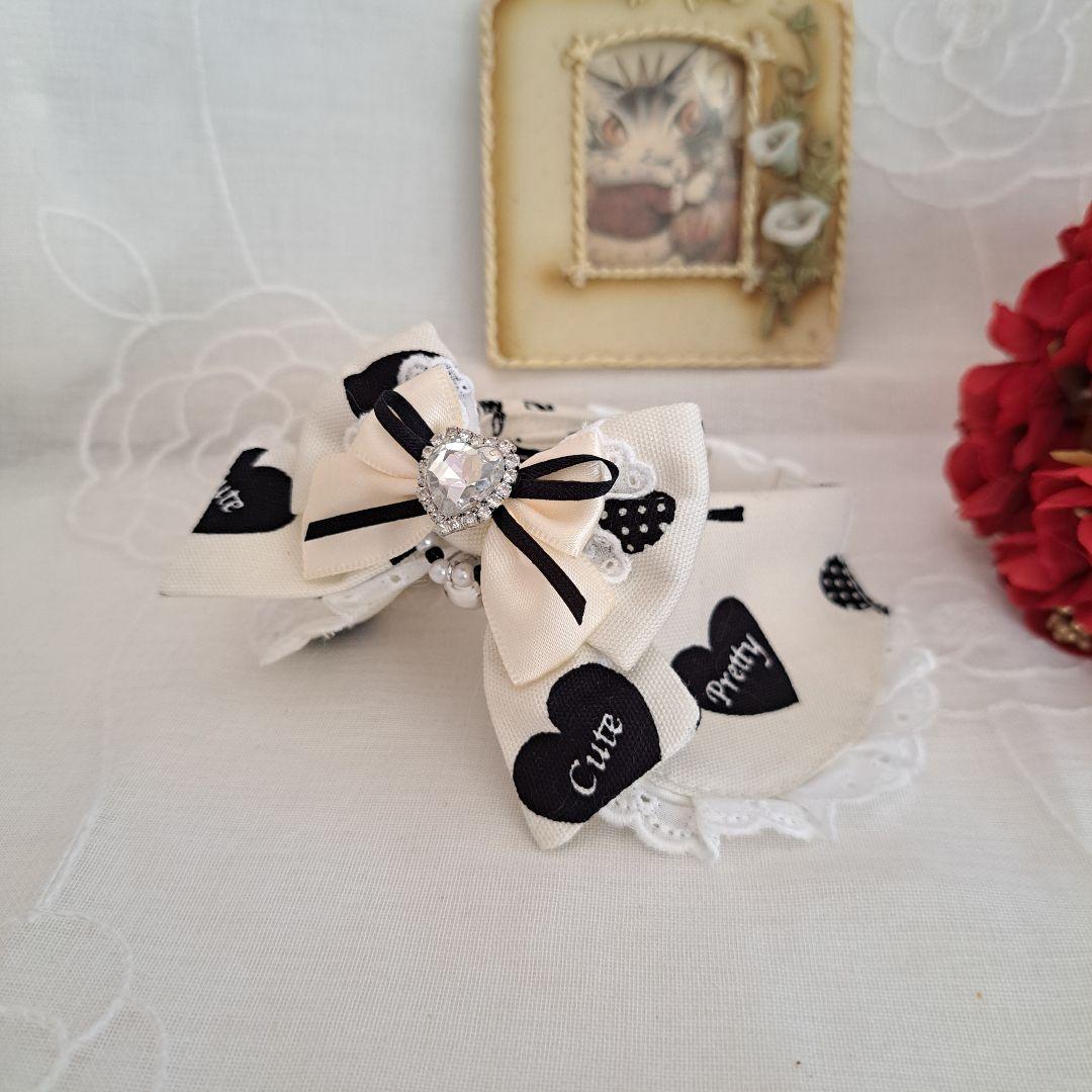 バレンタインハート柄(ホワイト)わんちゃん猫ちゃん用襟付き首輪