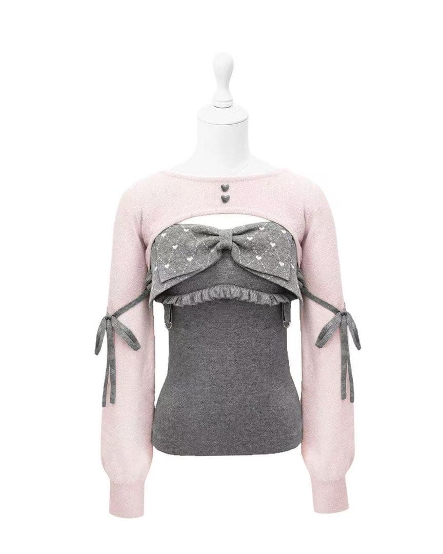 HONEYMEW ビッグリボンガーター風アンサンブルトップス フリーサイズ