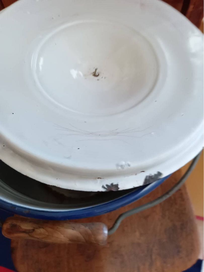 イギリスアンティーク　風車柄バケツヴィンテージホーロー