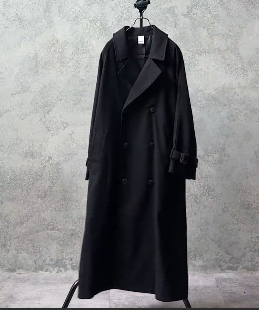 CasperJohn ブラック トレンチコート ウール混紡