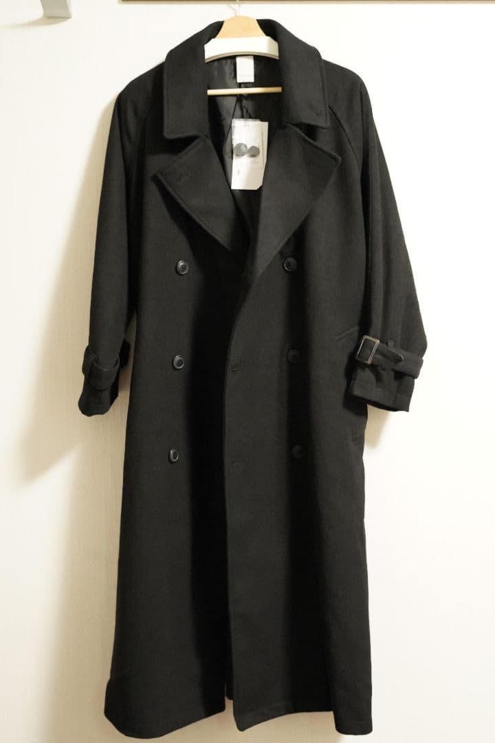 CasperJohn ブラック トレンチコート ウール混紡