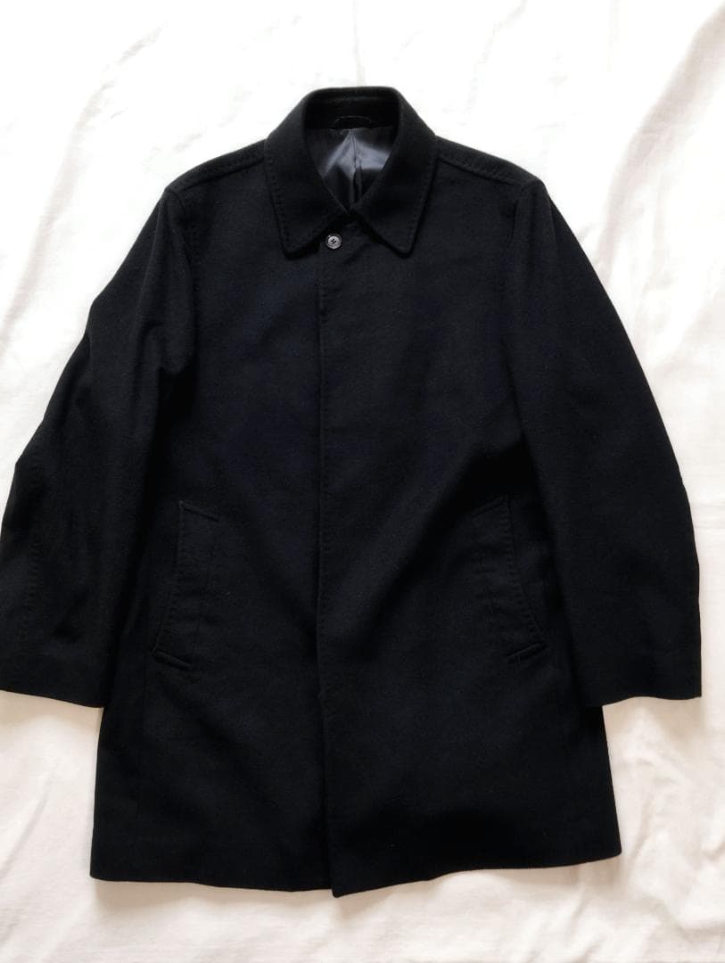 【美品】カシミヤ 100% ステンカラーコート 黒 テイジン メンズショップ