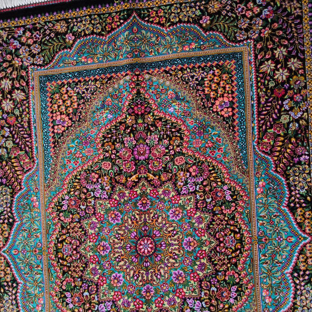 59x89cmペルシャ・クム産(29)玄関・タペストリー・絹・シルクじゅうたん